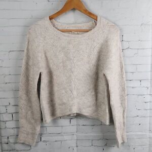 KAISLEY OATMEAL TAN LONG SLEEVE ROUND NECK CROPPED ALPACA KNIT SWEATER SIZE XS